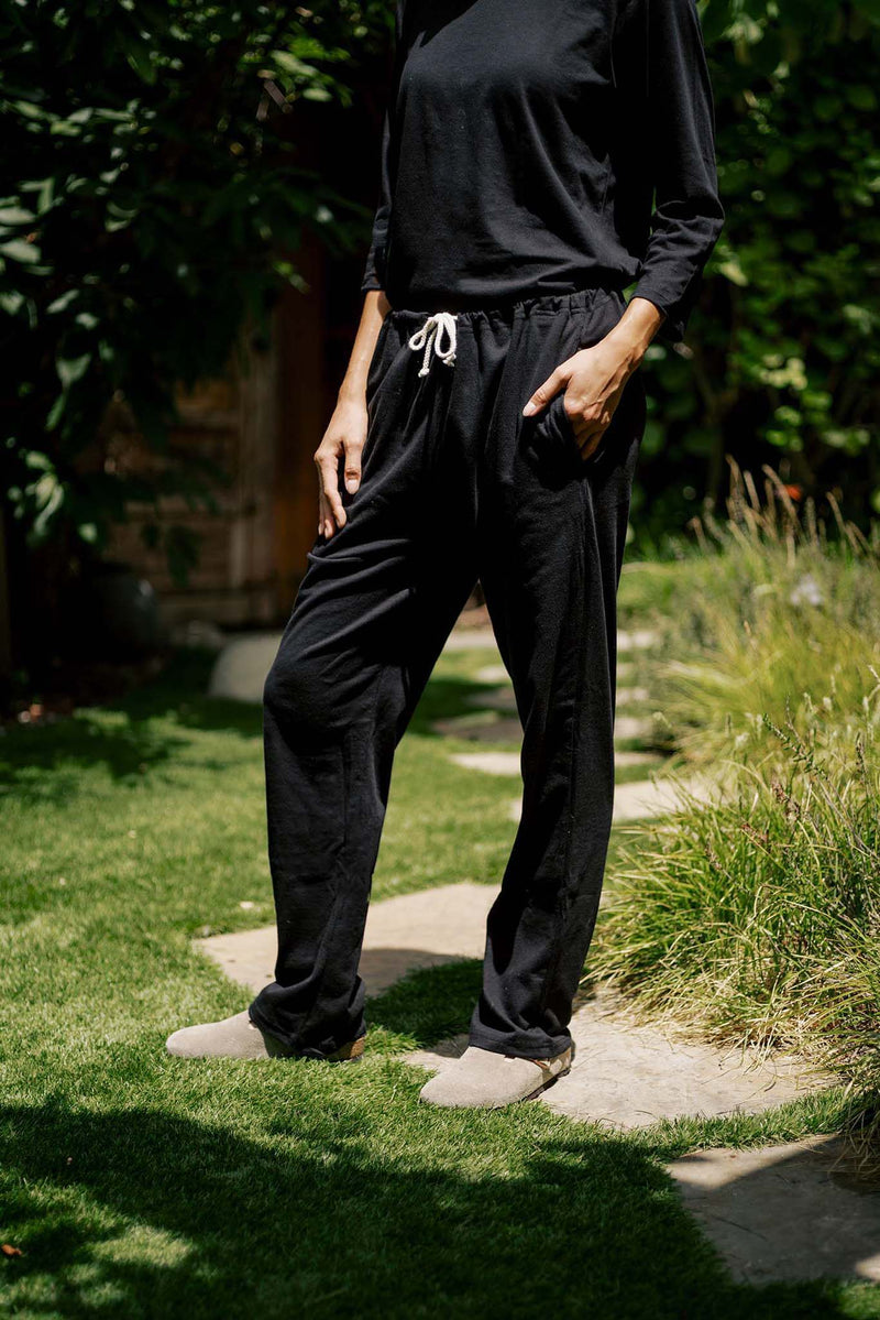 Women's 100% 100% Organic Cotton Lounge Pants in Black | Soft & Comfortable Luxury | Designer Harvest & Mill Sustainable Collection Women's 100% 100% Organic Cotton Lounge Pants in Black | Soft & Comfortable Luxury | Designer Harvest & Mill Sustainable Collection