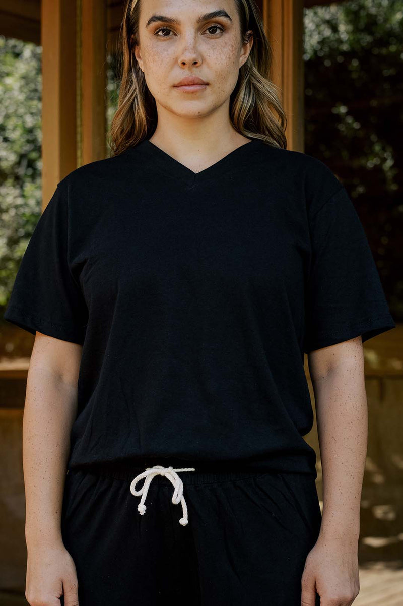 Women's Organic Unisex Style V-Neck Tee in Black