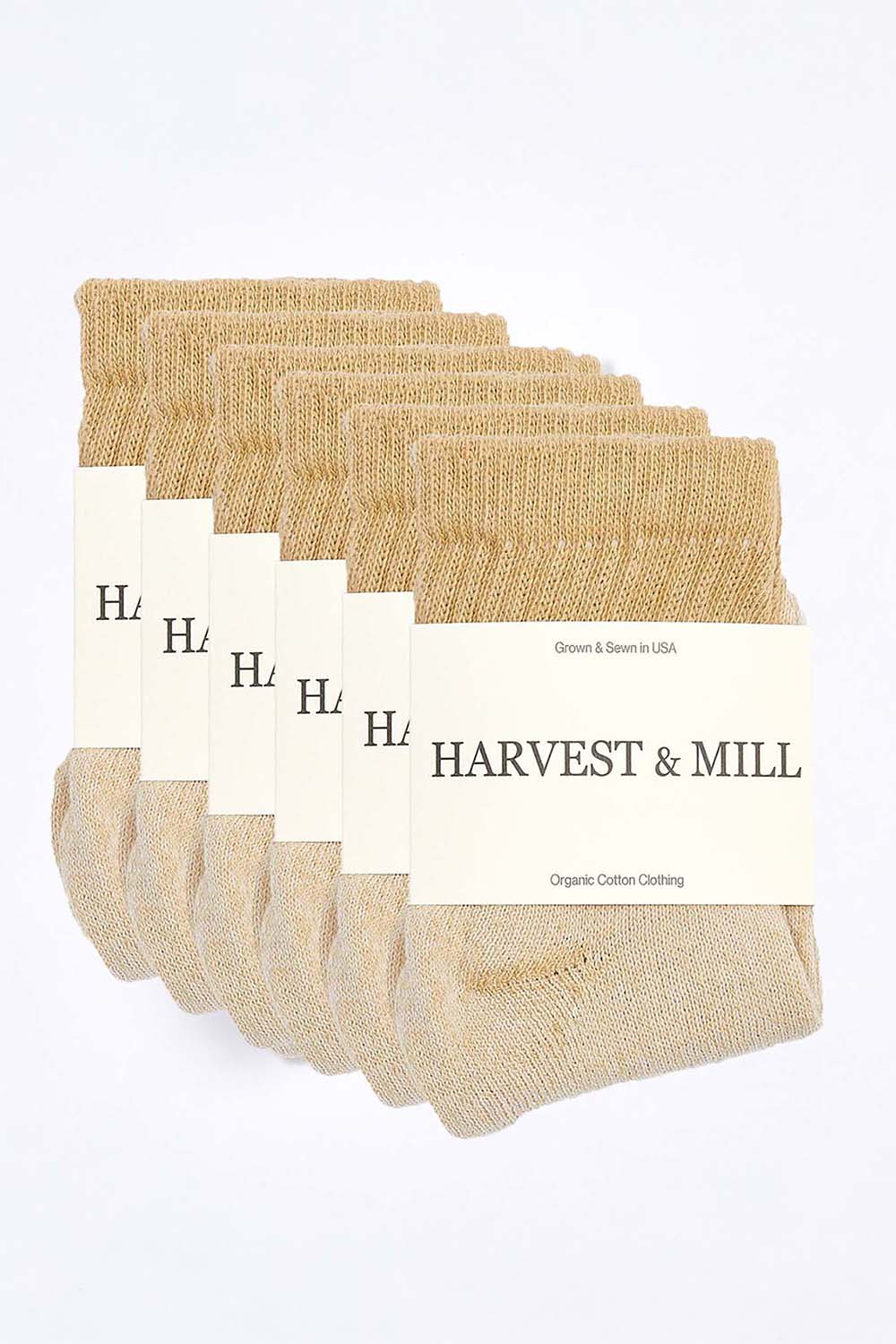 6 Pack Organic Cotton Socks Tan Ankle