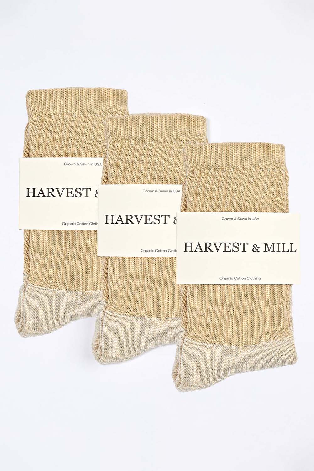 3 Pack Organic Cotton Socks Tan Crew