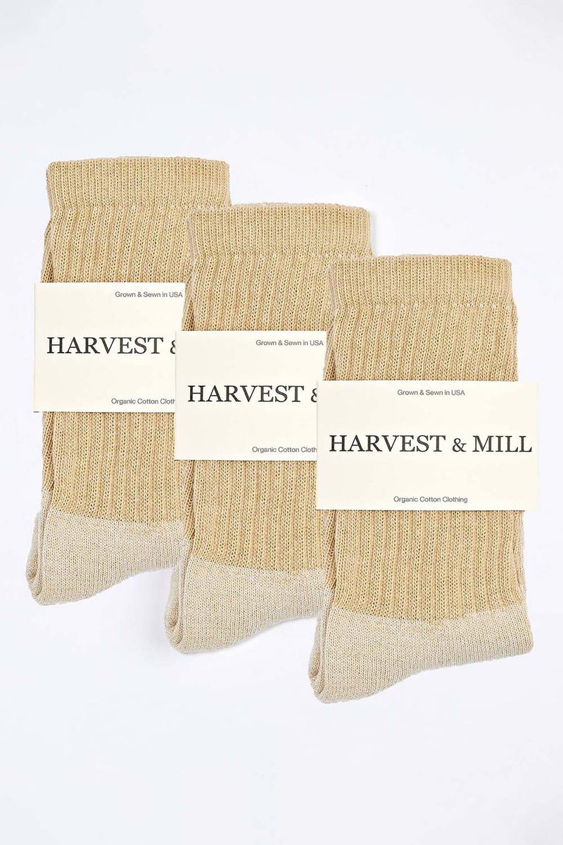 Men's 3 Pack Organic Cotton Socks Tan-Green Crew