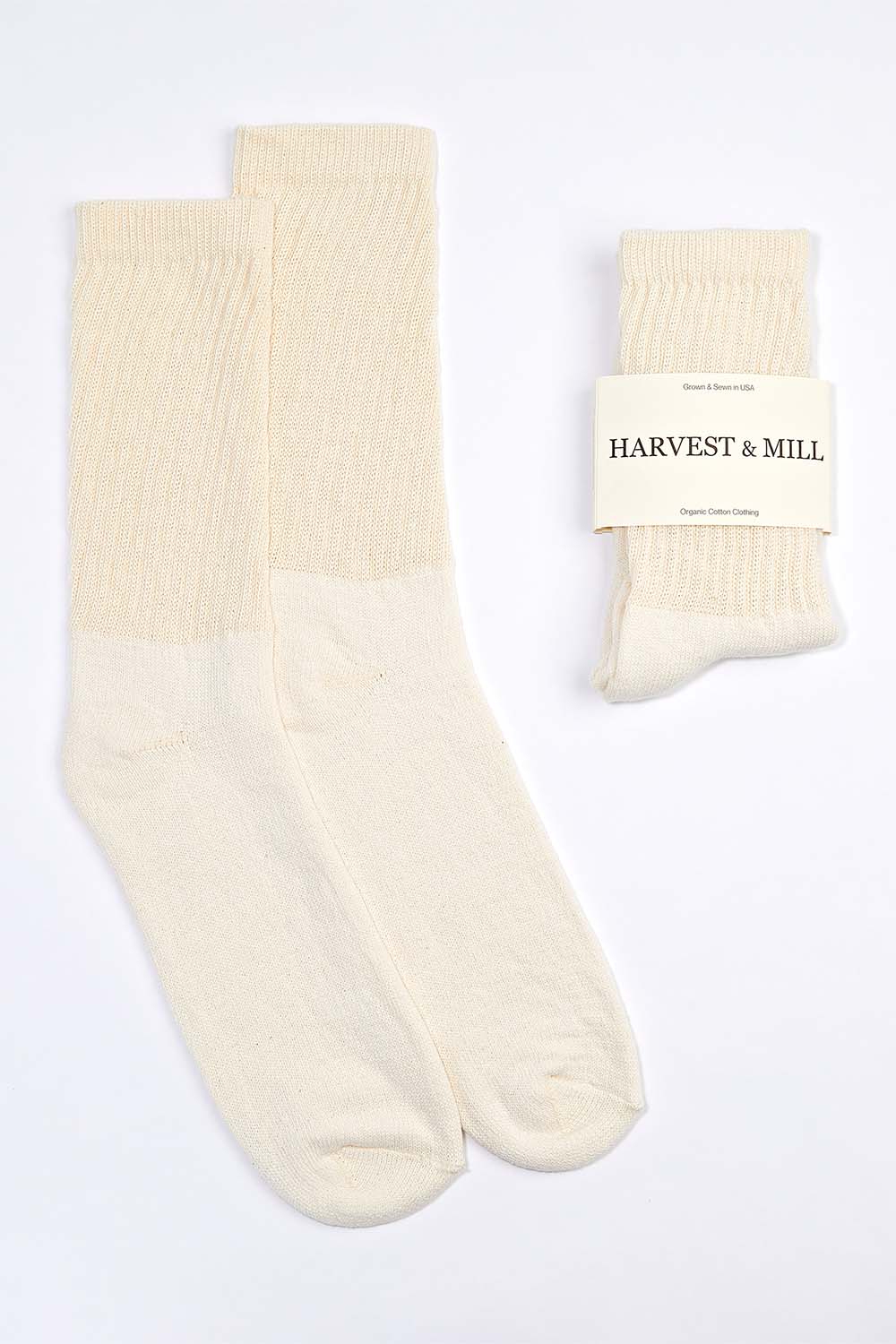 Men's Crew Socks | Durable Organic Cotton | Natural White | Size M | Made in USA | Vegan, Ethical Clothing