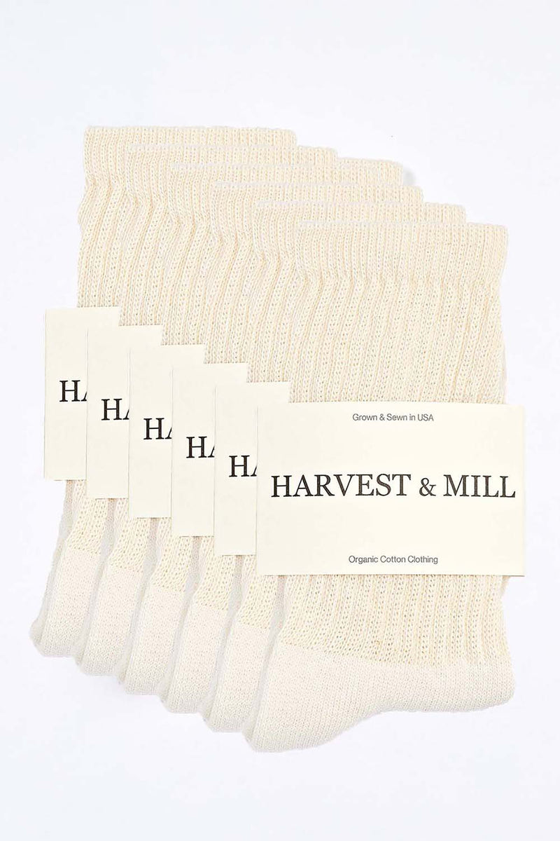 Men's 6 Pack Organic Cotton Socks Natural-White Crew